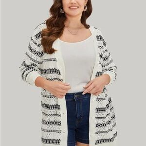 BloomChic Striped Pointelle Knit Button Front Cardigan | 3X (22/24)